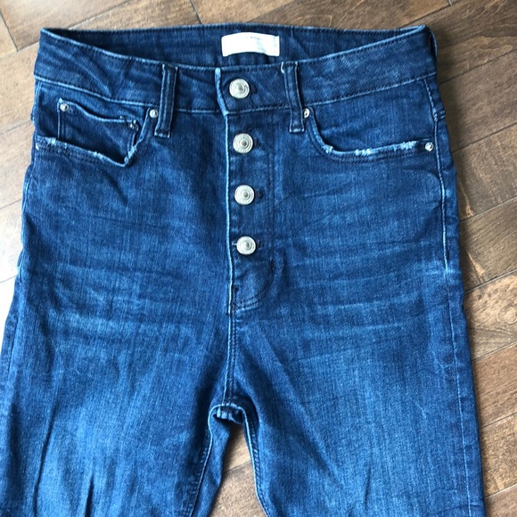 Zara Dark Wash High-Waisted Button-Fly Skinny Jeans Size 4 - Picture 4 of 13